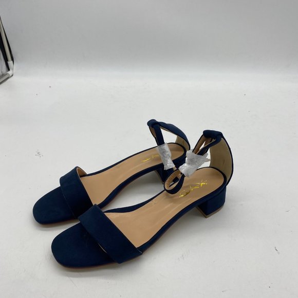 XYD Blue Open Toe Strappy Low Block Heel Ankle Strap Buckle Sandal - Picture 4 of 9